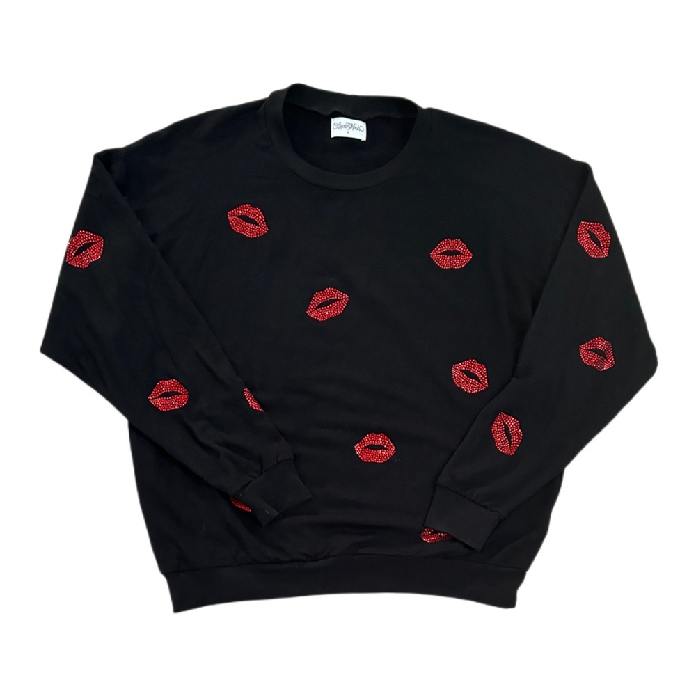 Lauren Moshi black oversized Sweatshirt with Red Lip Print - small